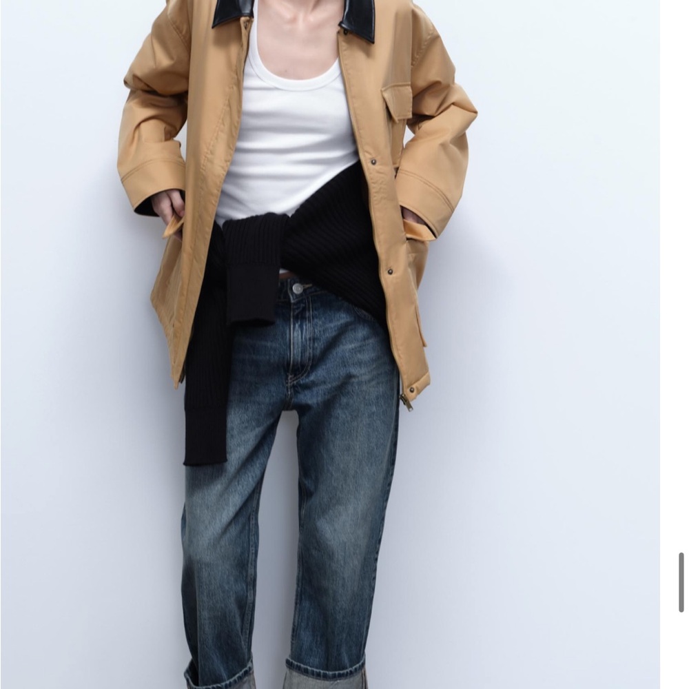 Zara Camel Field Jacket with Black Trim